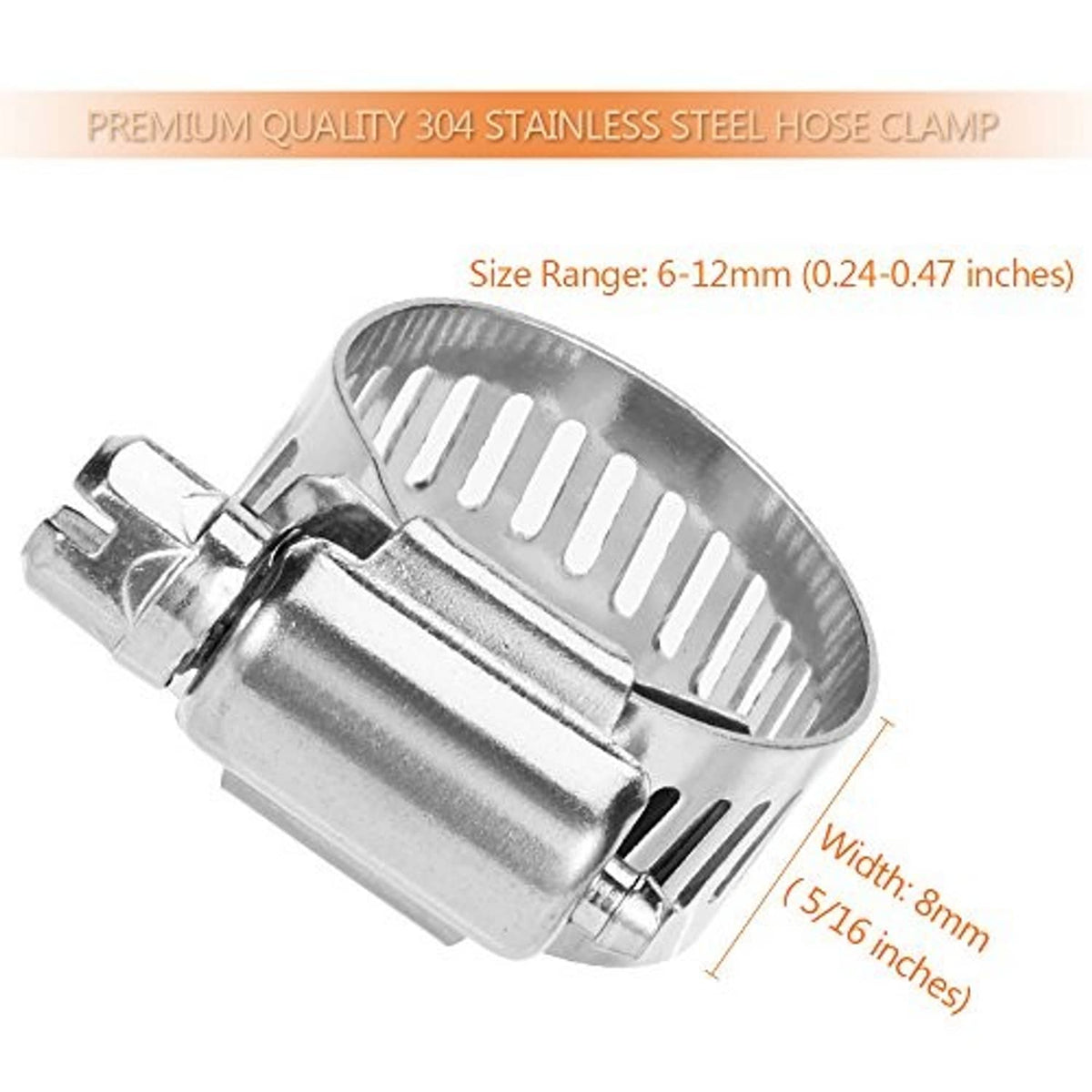 Stainless steel adjustable hose clamp with worm screw and perforated metal band