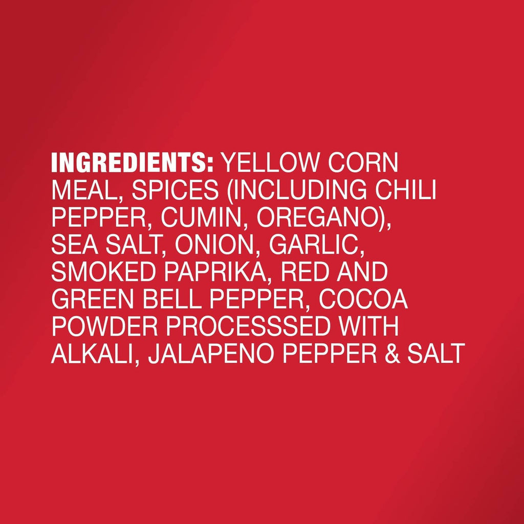 Taco seasoning mix ingredients panel with seasonings listed on red package back