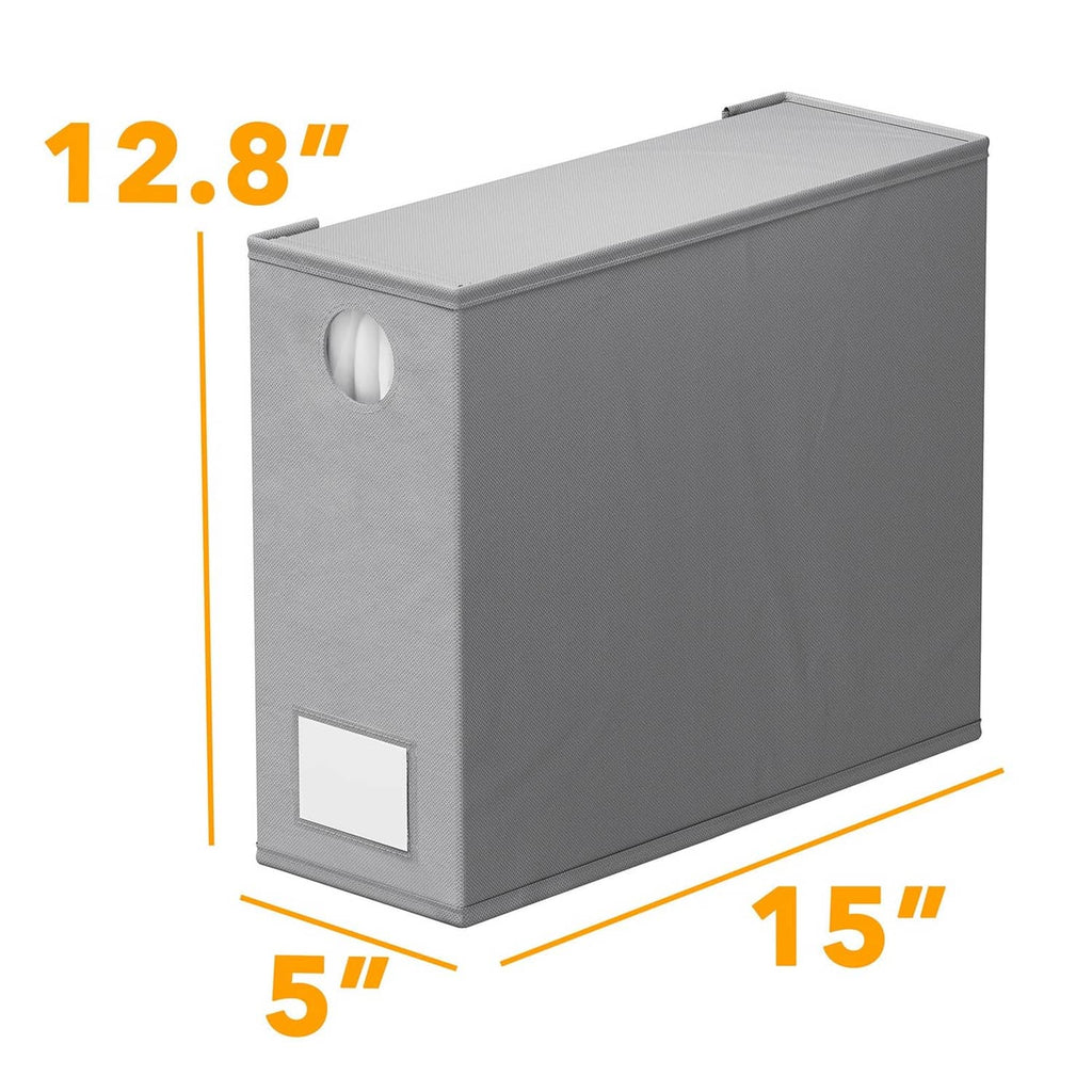 Gray sheet storage organizer dimensions: 12.8 in tall, 15 in long, 5 in wide