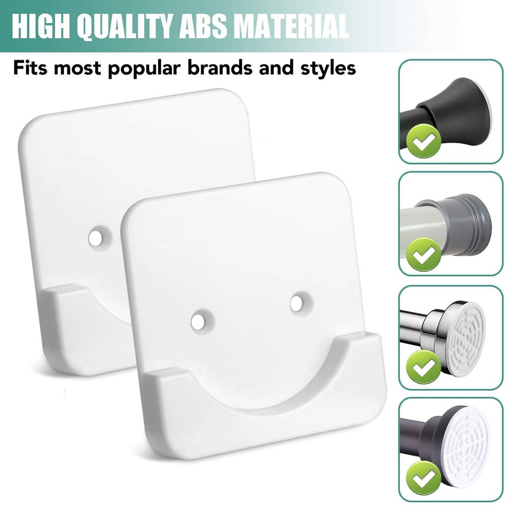 Pair of adhesive ABS shower rod holders in white with round mounting holes