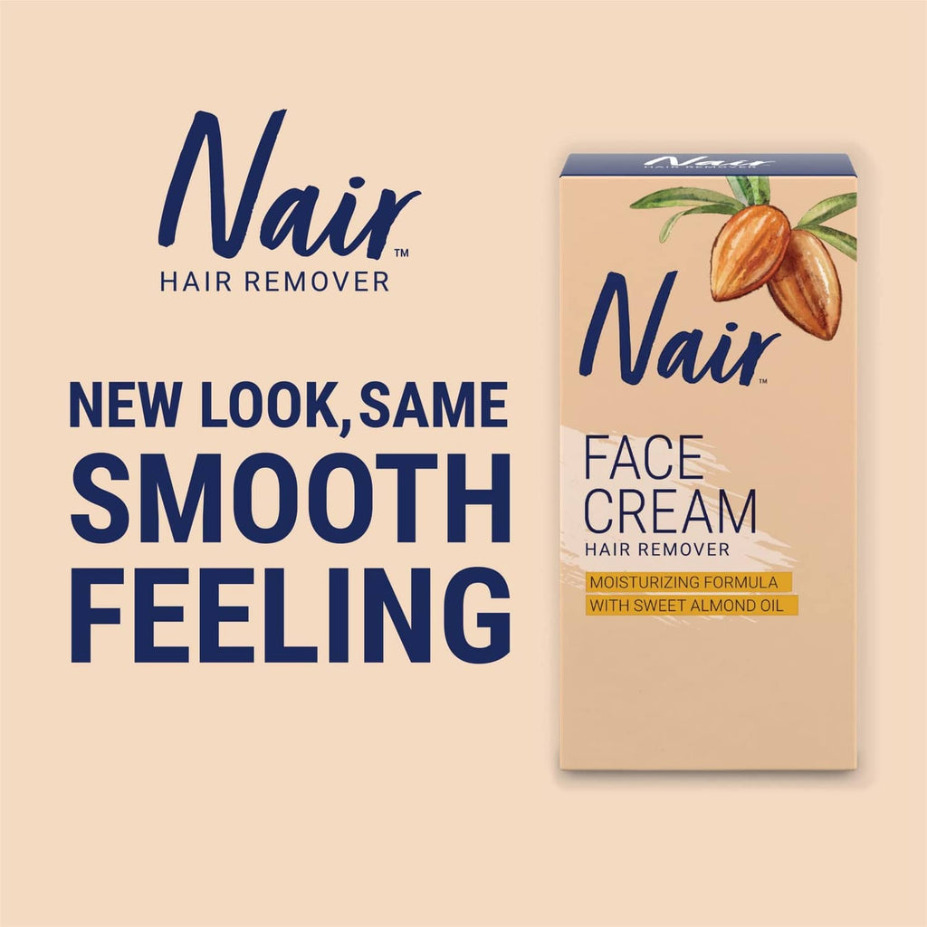 Nair Face Cream hair remover box with smooth-feel marketing text
