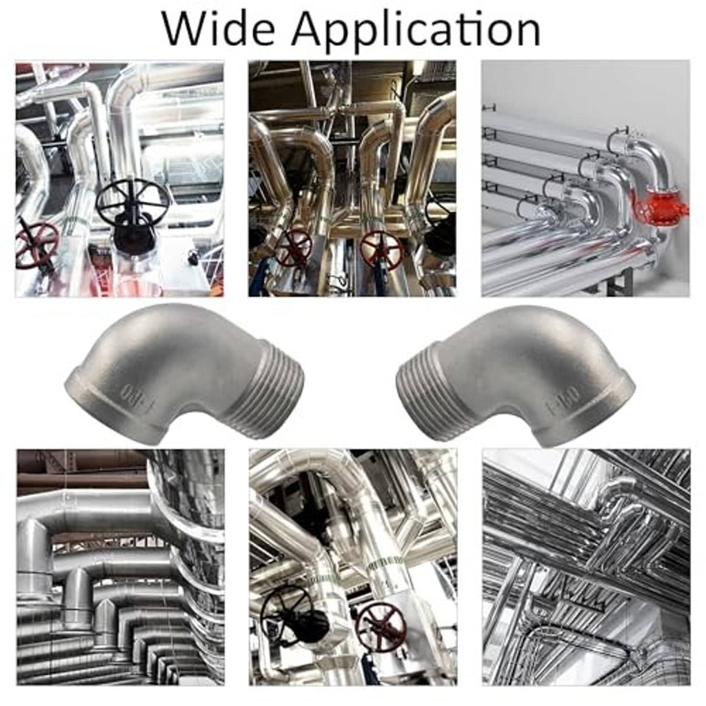Stainless steel 90-degree NPT elbow fittings used on metal piping systems