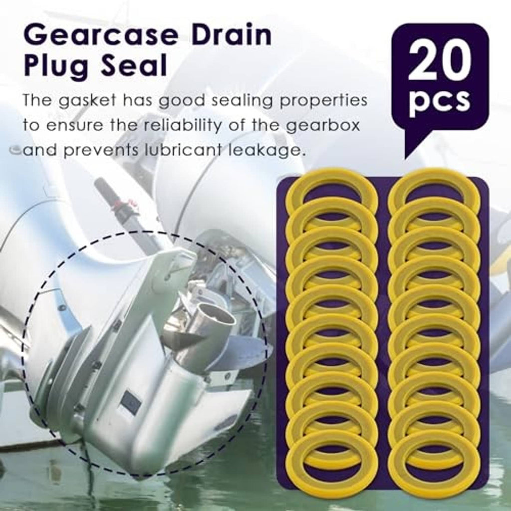 Yellow gearbox drain plug seal rings, shown in stacked pairs
