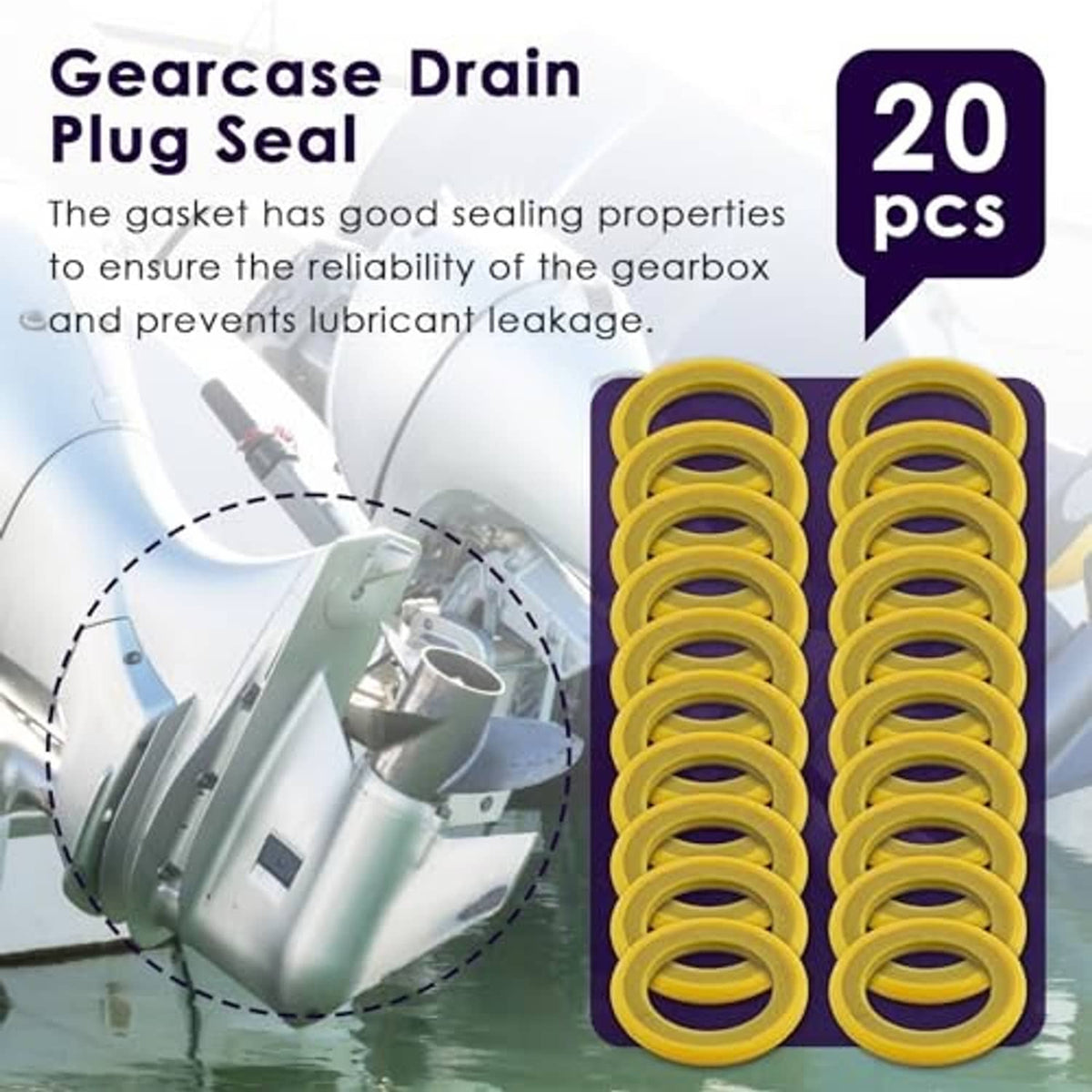 Yellow gearbox drain plug seal rings, shown in stacked pairs