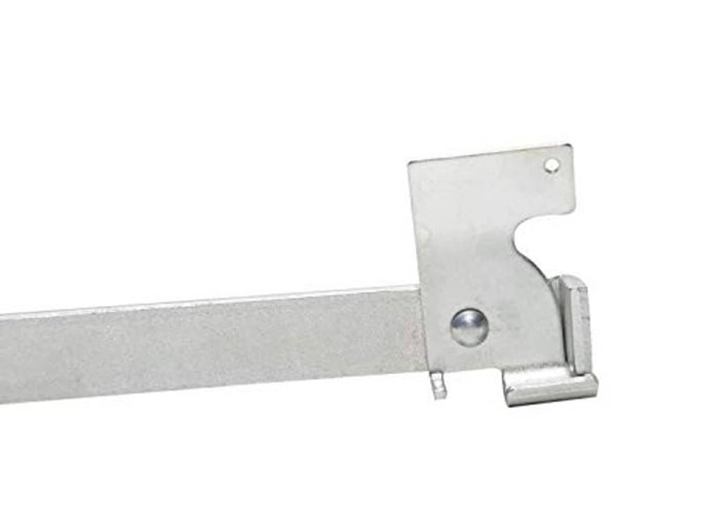 Metal valve stem tool head with hooked cutout and fastener detail