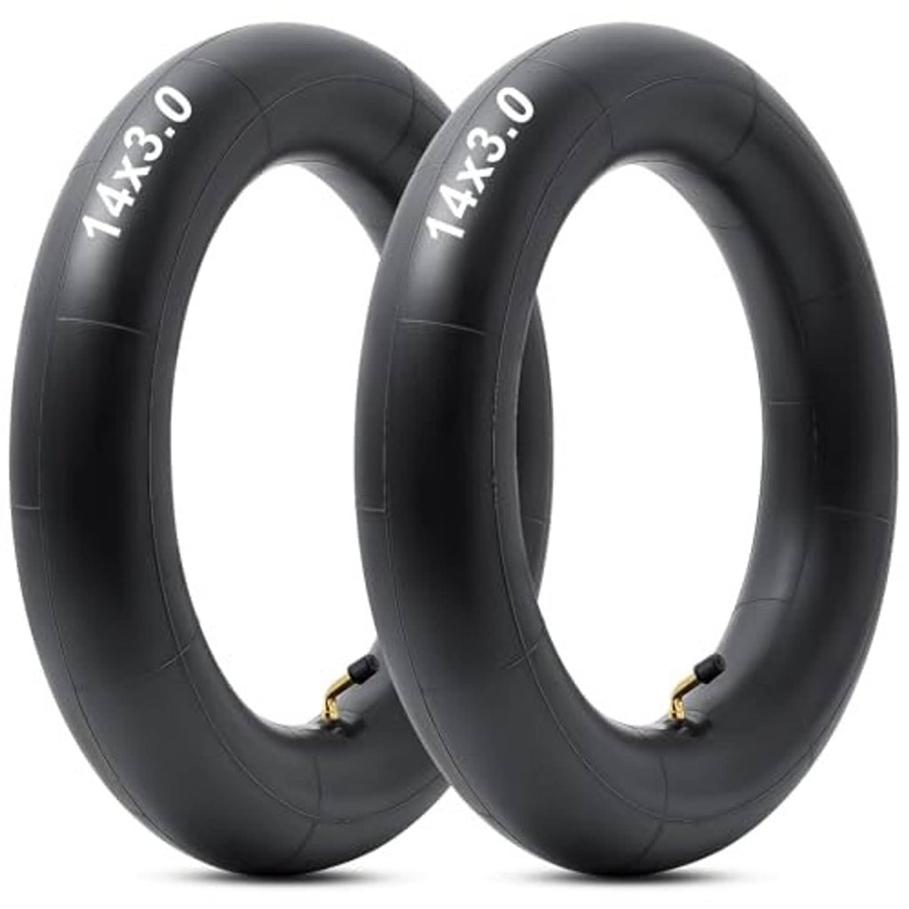Pair of black 14x3.0 inner tubes, side-by-side view with valves