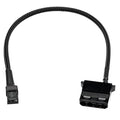3-pin fan header to 4-pin Molex power adapter cable, black braided, with two connectors