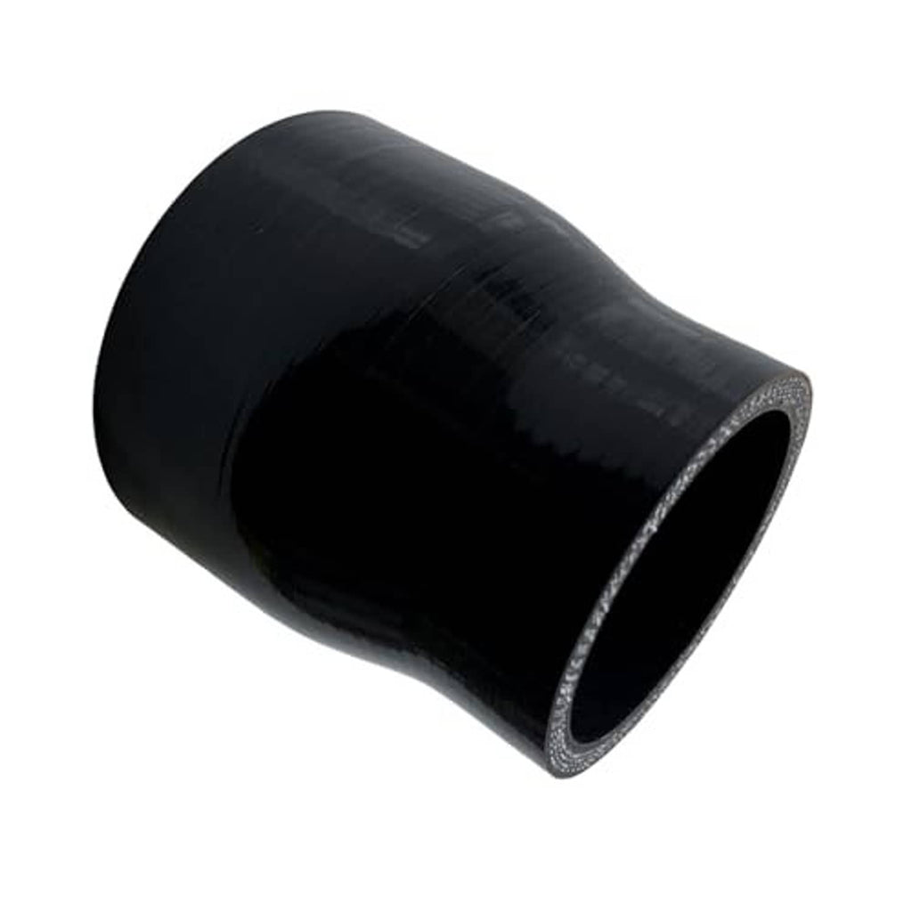 Black silicone reducer coupler hose, angled view showing tapered body and end rim