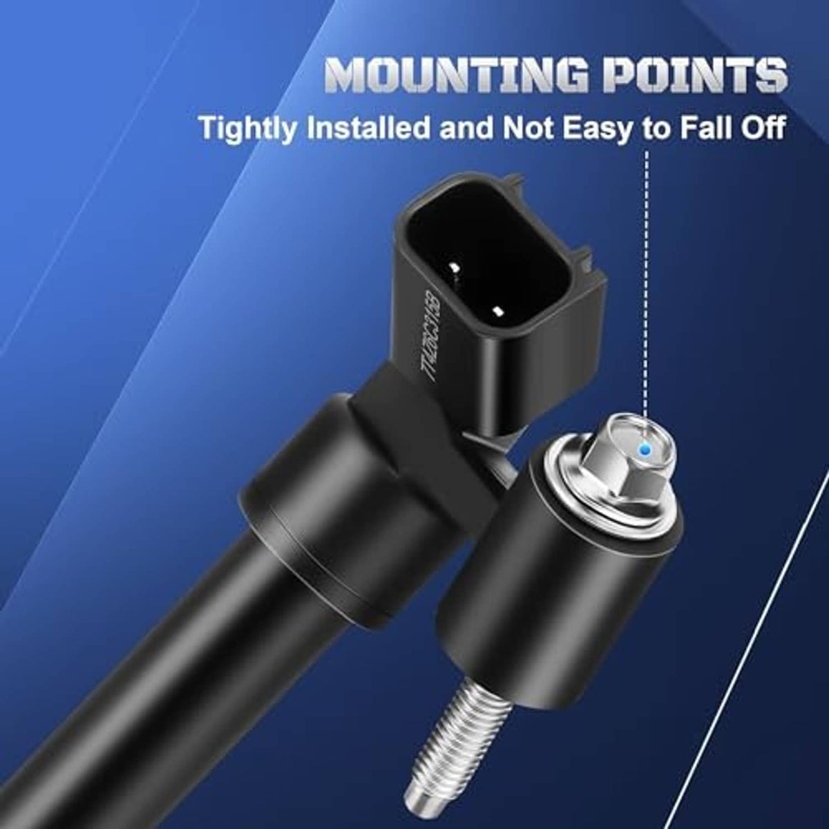 Black crankshaft position sensor with latch connector and threaded mounting bolt end