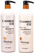 Coconut Oil nutrient-rich shampoo and conditioner bottles, Oliology duo pack