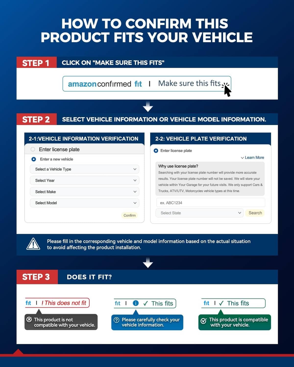Fuel pump fitment confirmation steps graphic