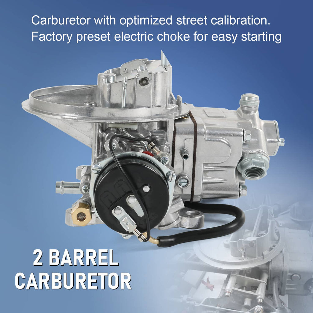 Two-barrel carburetor with large vacuum-style housing and electric choke assembly