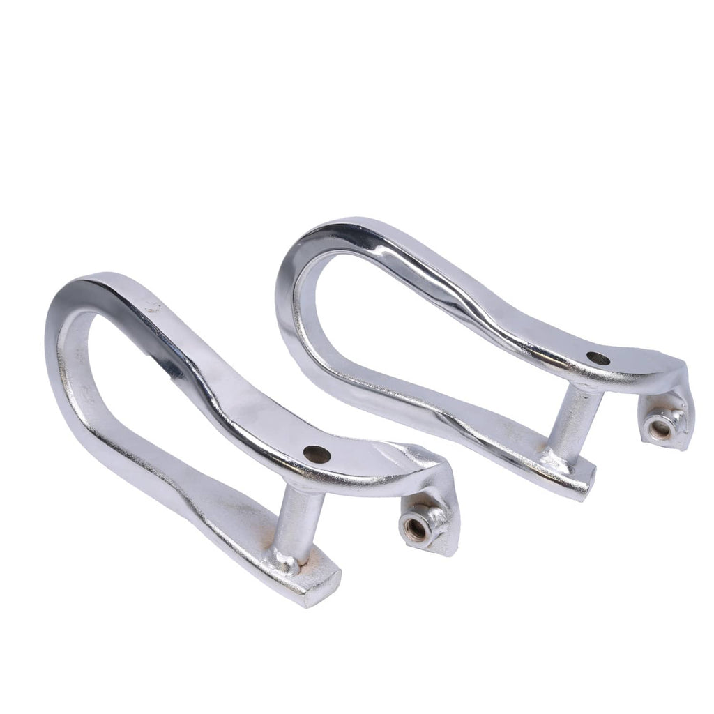 Pair of chrome tow hooks with loop frames and mounting points for installation