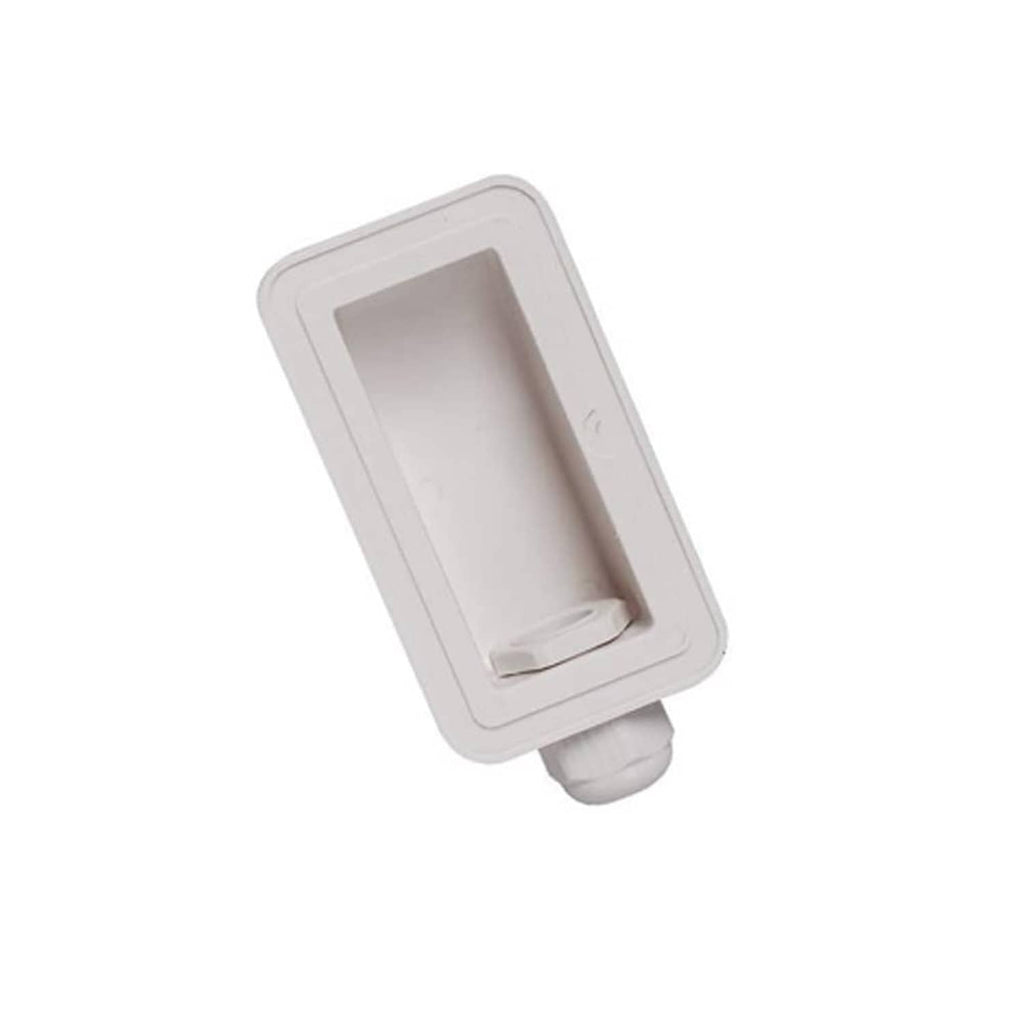 White roof junction box cover with rectangular wire entry opening and gasket
