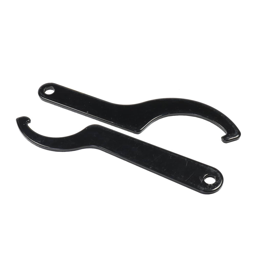 Black metal hook bracket with two mounting holes and curved ends