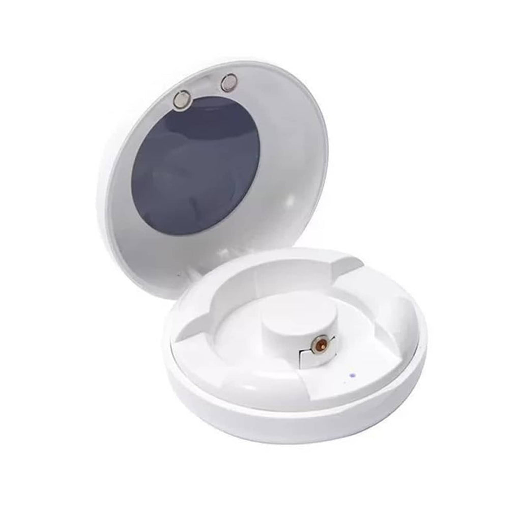 White magnetic smart ring charging case with open lid and magnetic charging port