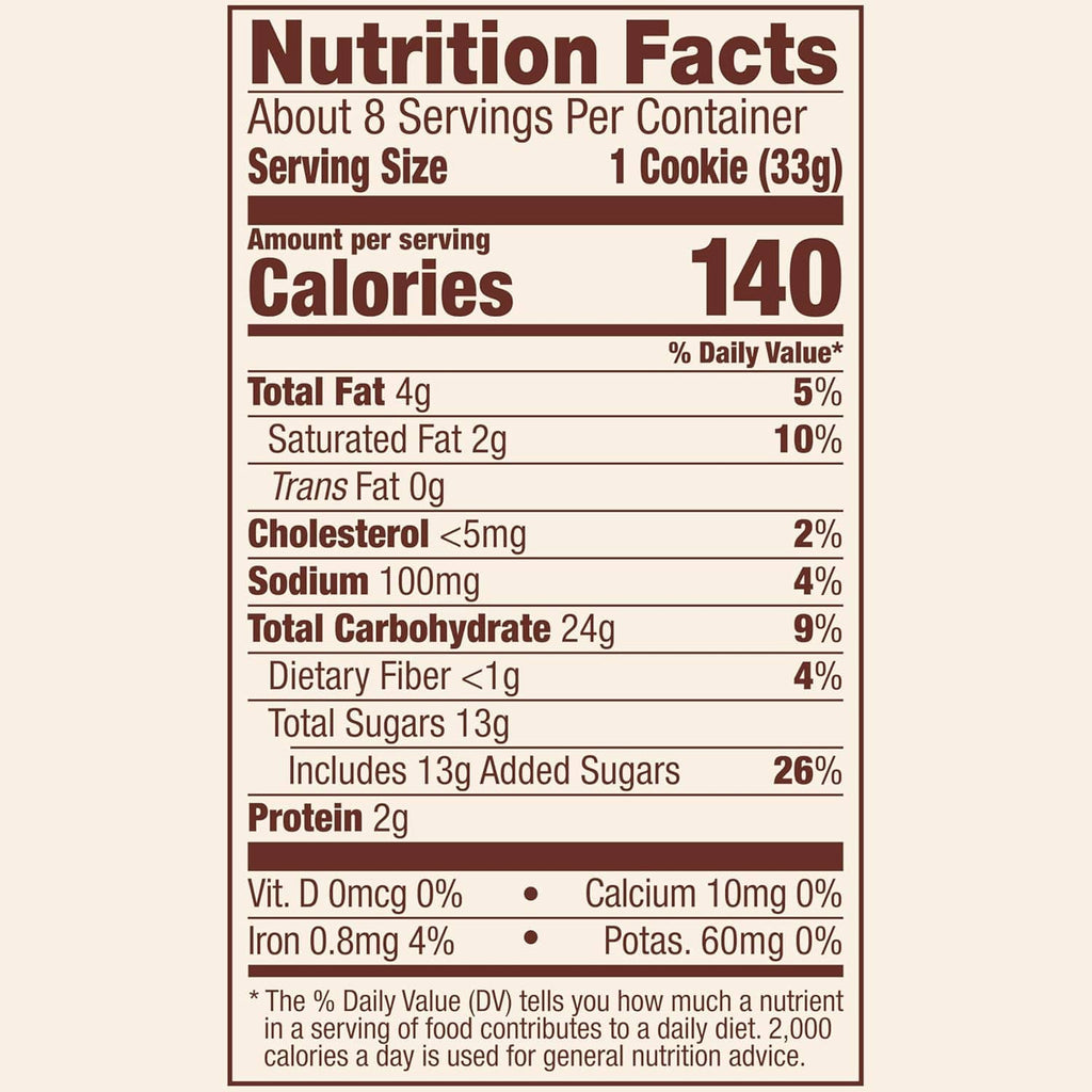 Nutrition Facts panel for Archway soft iced oatmeal cookies, 1 cookie per serving