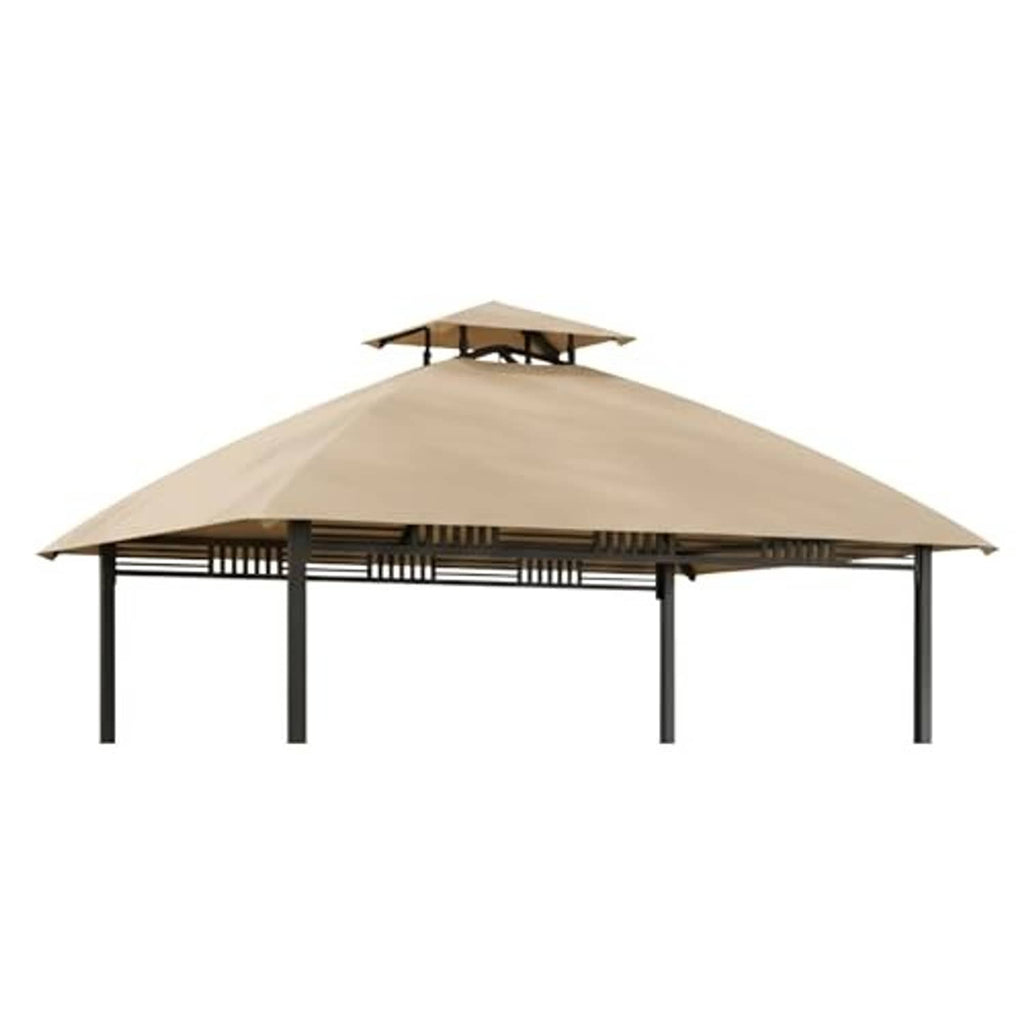 Replacement grill canopy top, beige fabric shade with black support posts and side rails