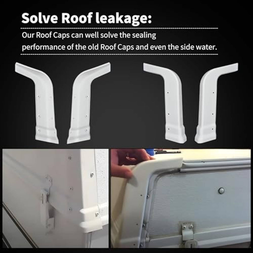White RV roof corner caps, curved sealing covers for camper roof corners