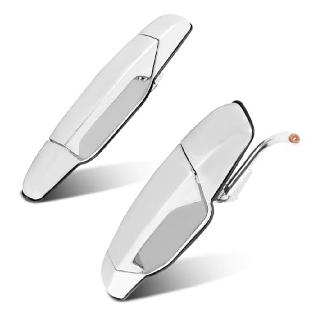 Rear left and right exterior door handle pair in white with chrome accents, shown at angle