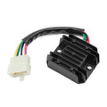 GY6 voltage regulator rectifier, black finned module with 5-pin white connector and wires