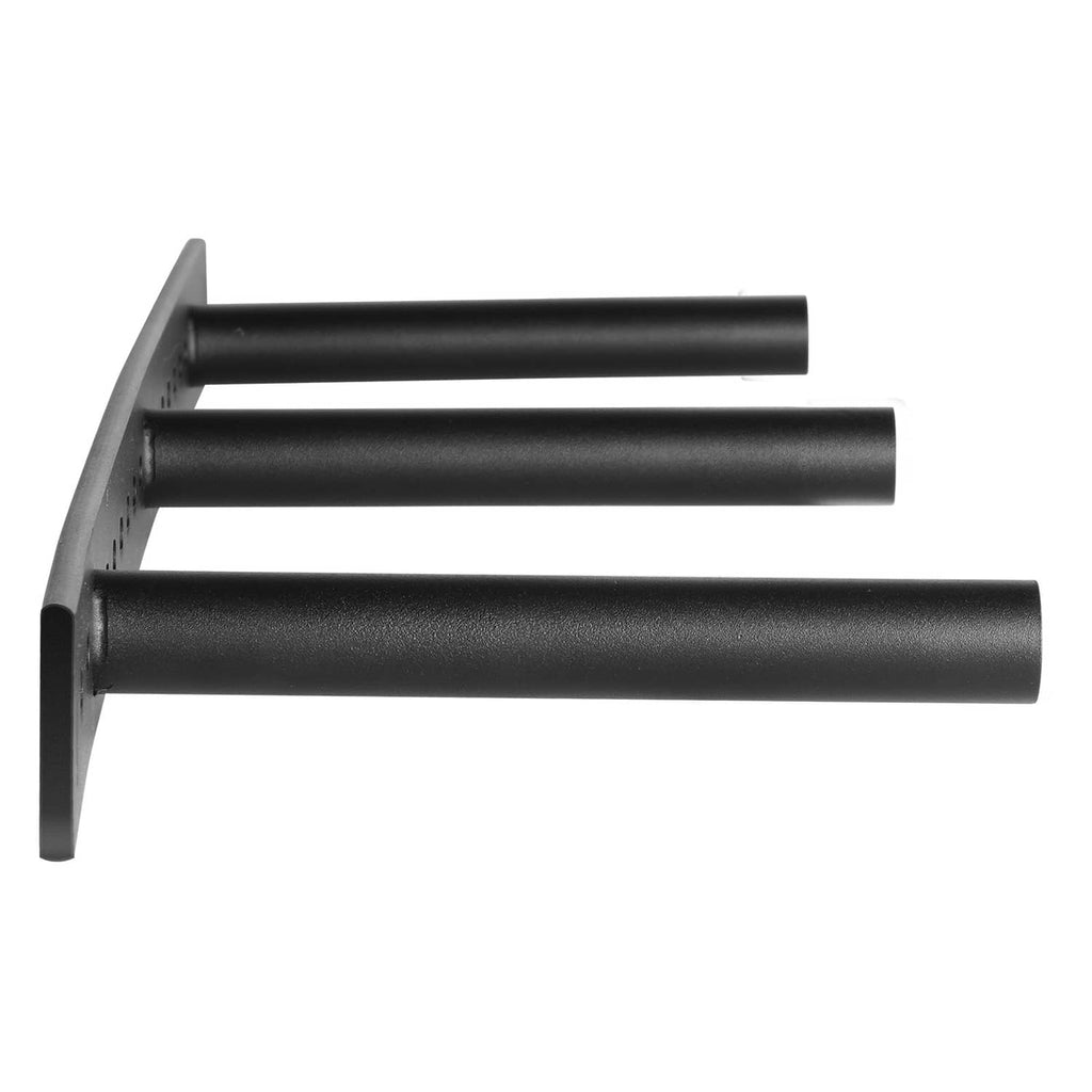 Heavy-duty floating shelf bracket with 3 black support arms and wall plate