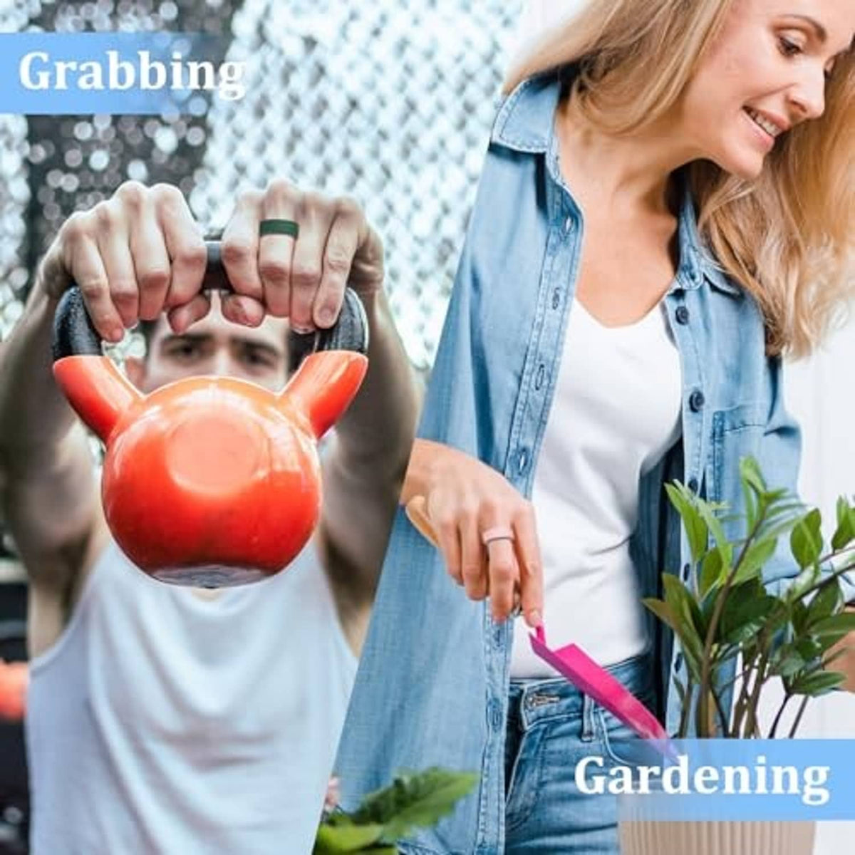 Person wearing a ring cover during fitness and gardening activities