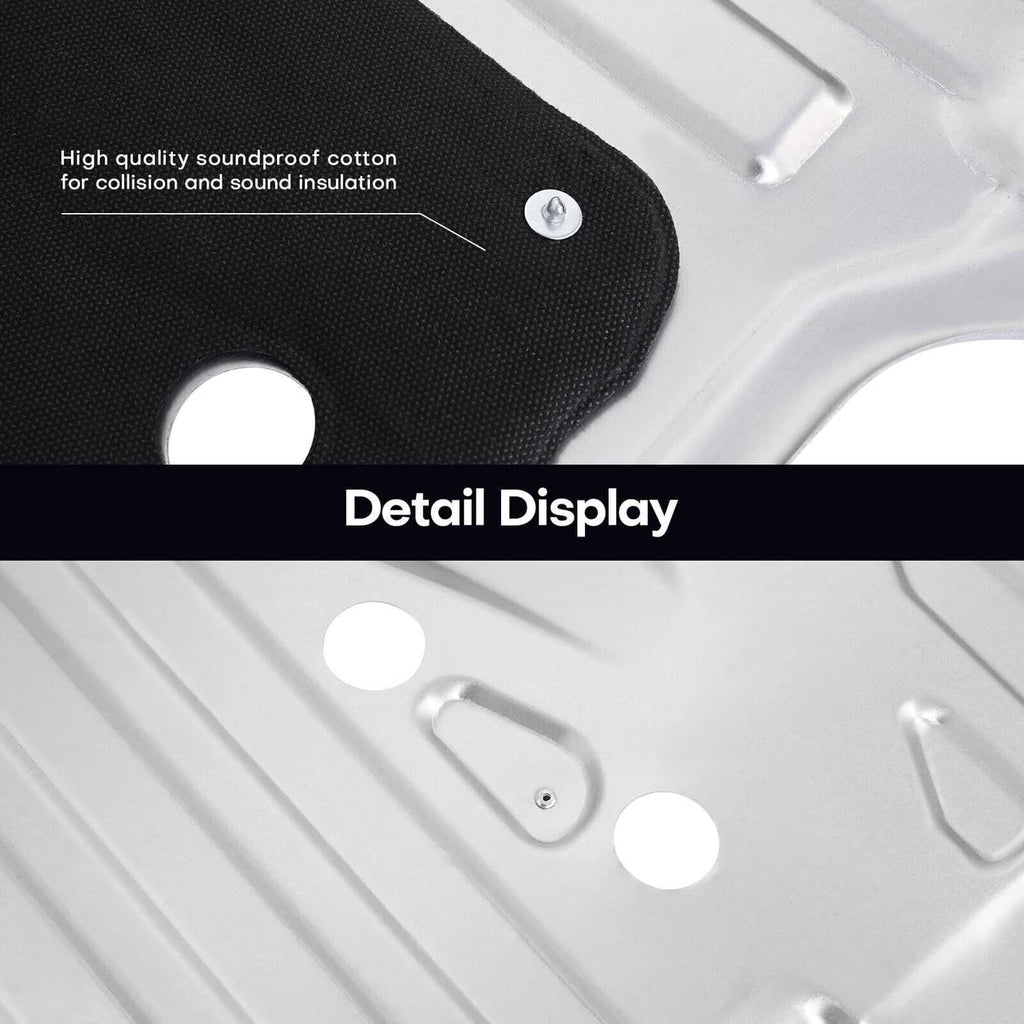 Black soundproof pad detail on the splash guard shield with silver plate above