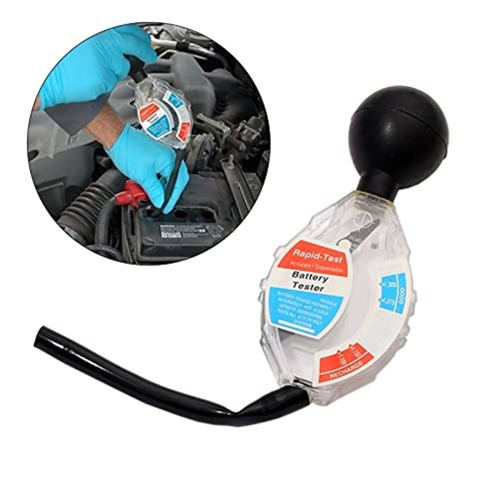 Battery hydrometer tester tool with black hose and clear oval gauge