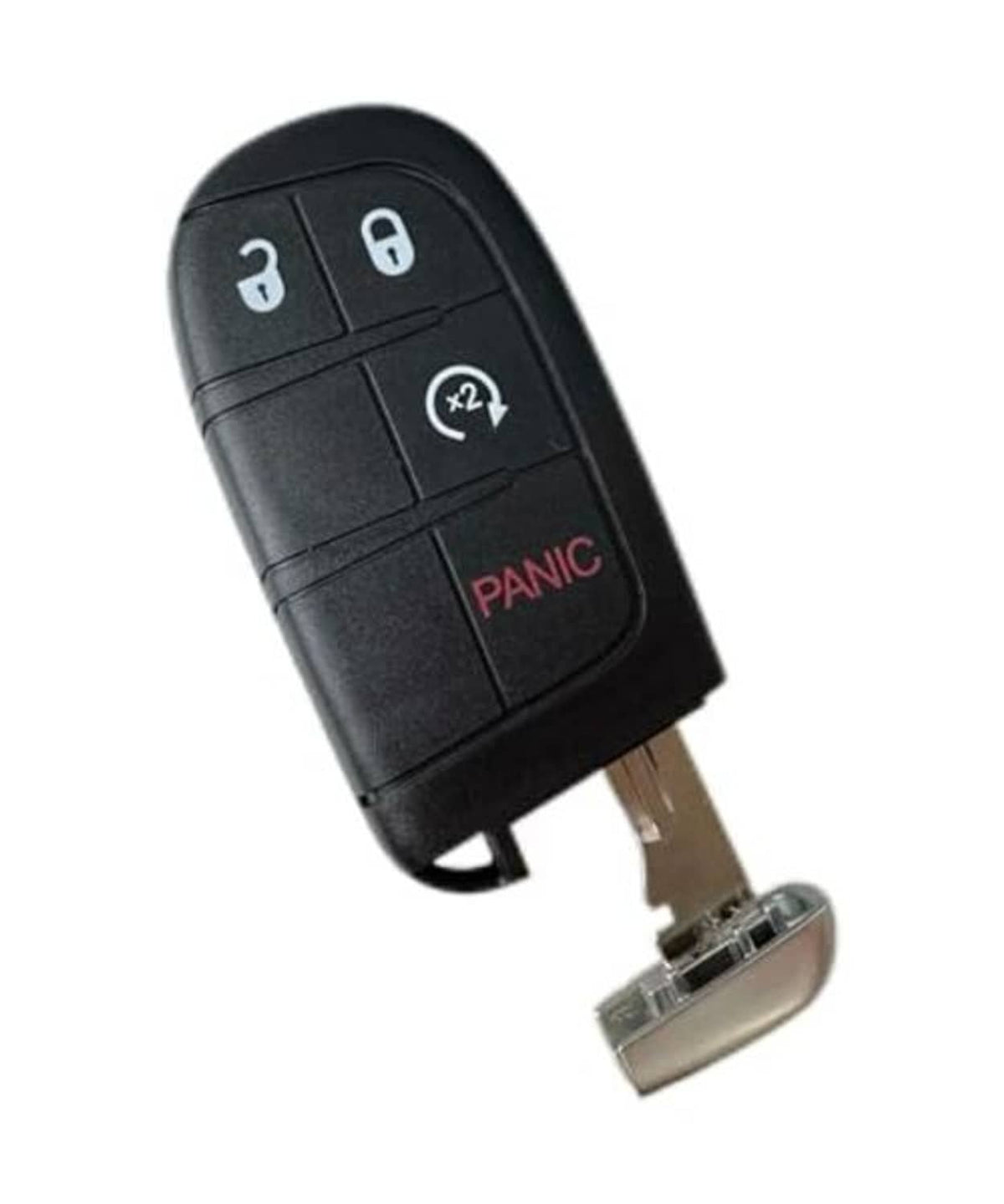 Black proximity key fob showing buttons with metal key blade extended
