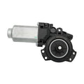Power window motor with black circular regulator housing and silver cylindrical actuator