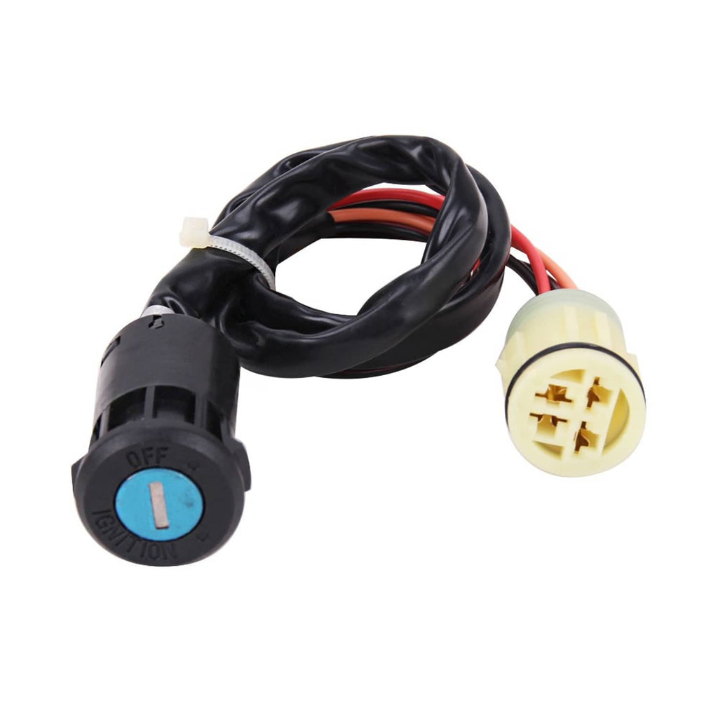Ignition switch key assembly with round blue button and multi-wire connector