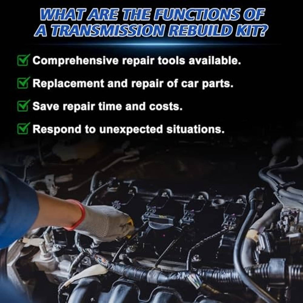Mechanic using tools in an engine bay, transmission rebuild kit repair scene