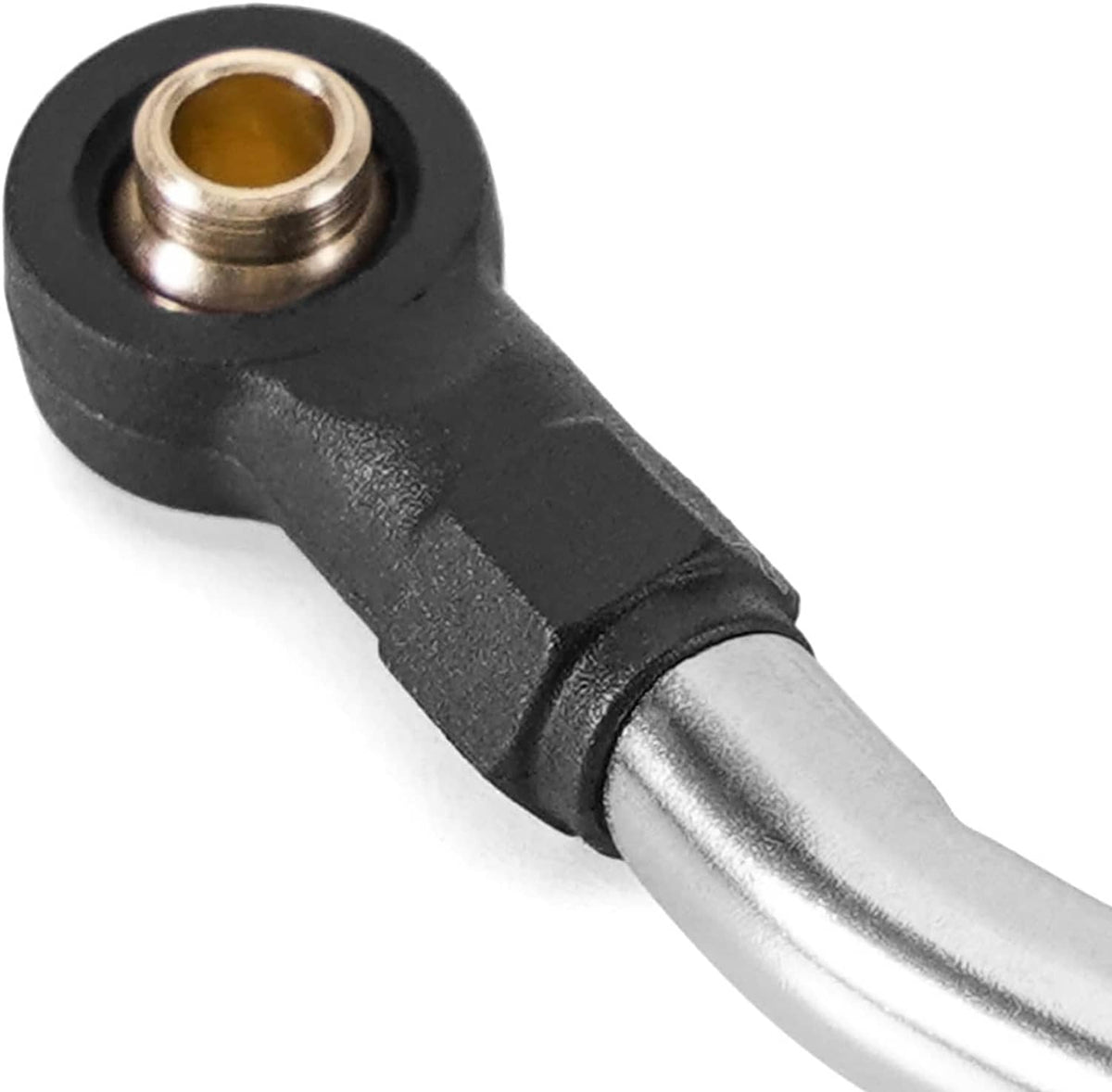 Stainless steel steering ball joint linkage with black rubber bushing and metal stud