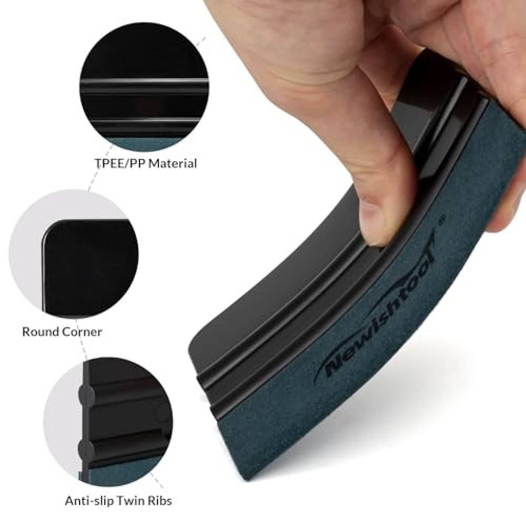 Black vinyl wrap squeegee with felt edge, round corners and twin anti-slip ribs