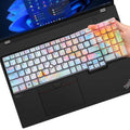 Iridescent keyboard cover with cutouts for keys on a Lenovo ThinkPad laptop