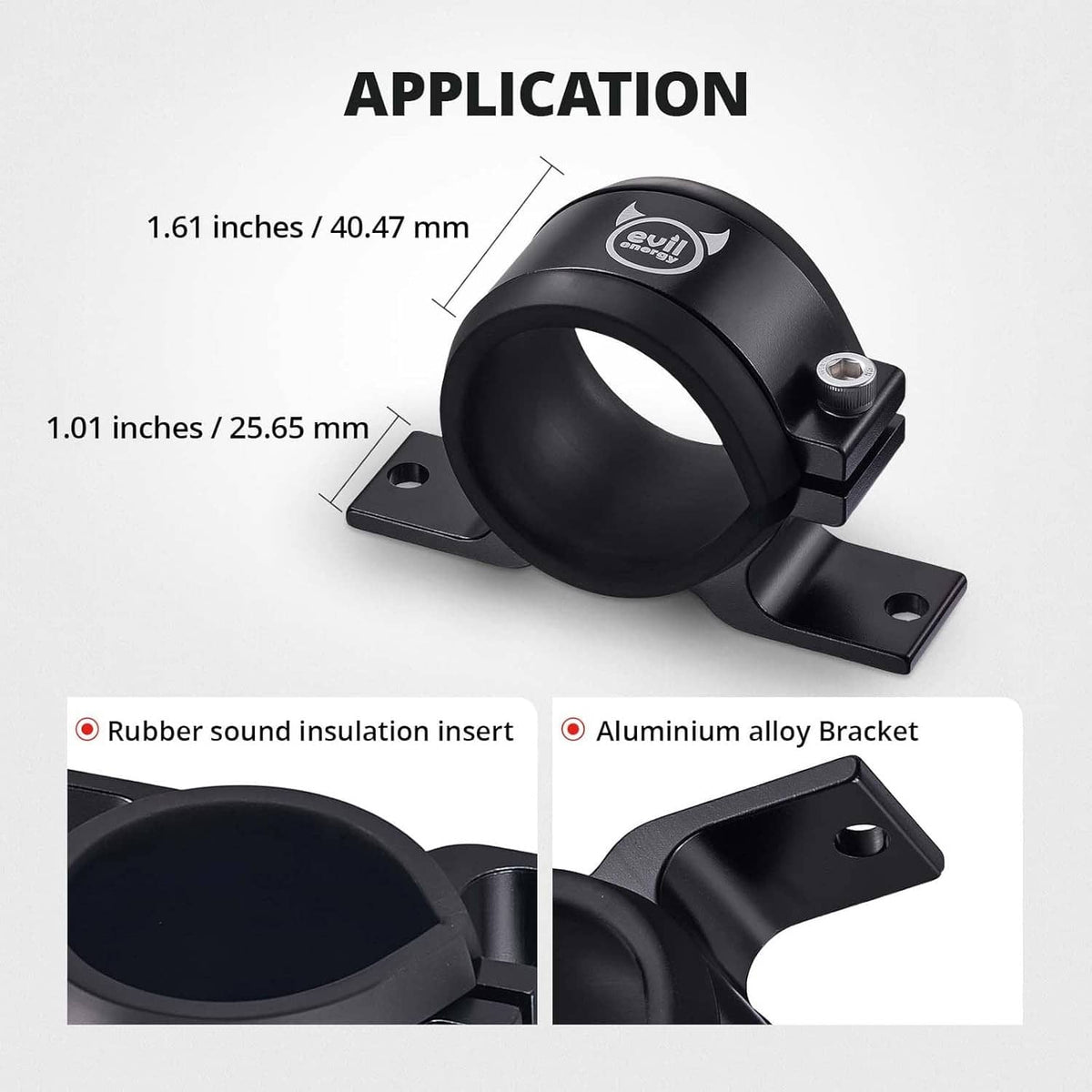 Black 60mm fuel filter mounting bracket with rubber insulation insert and metal base