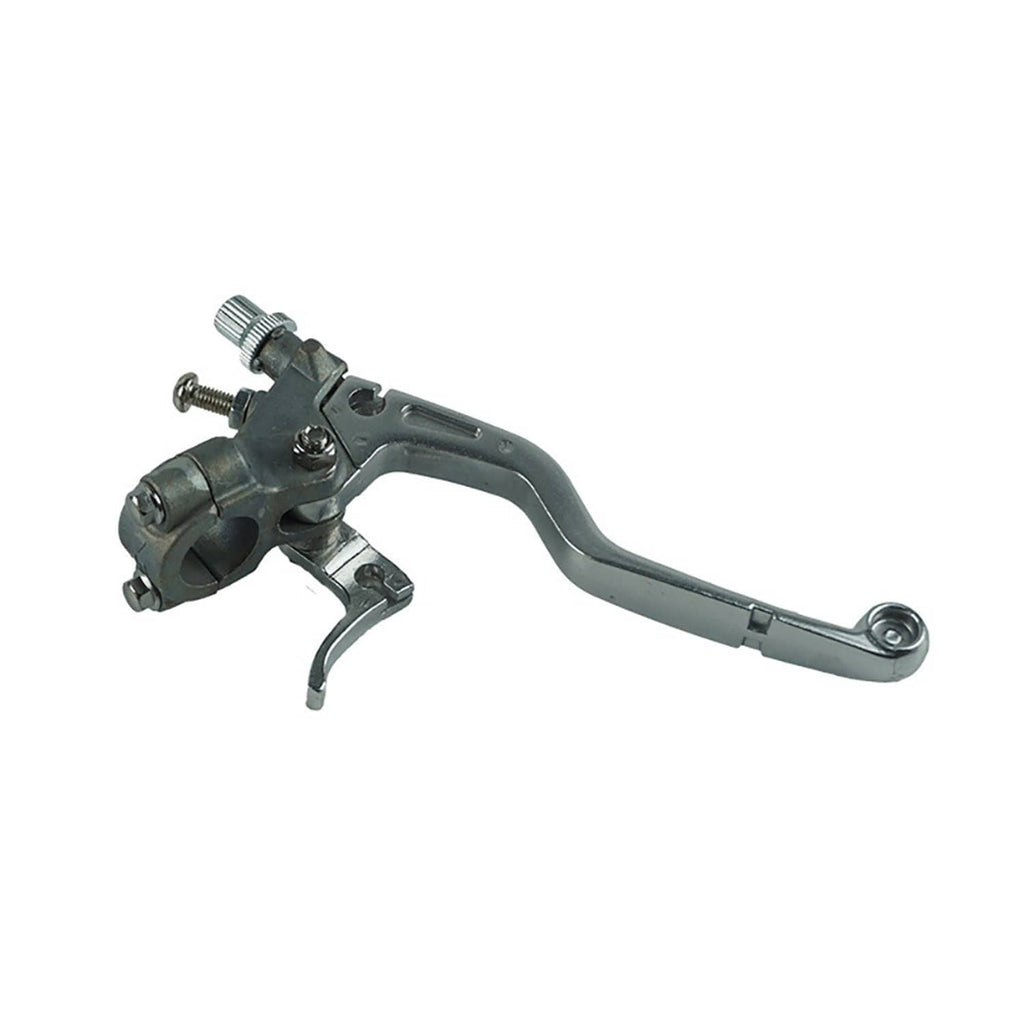 Left clutch perch lever, side view, with metal bracket and threaded adjuster