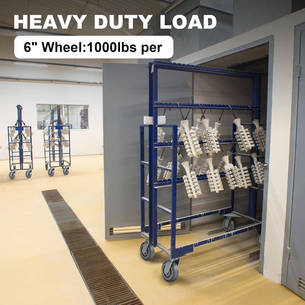 Heavy-duty rolling cart caster wheel with gray rubber tire and metal swivel stem