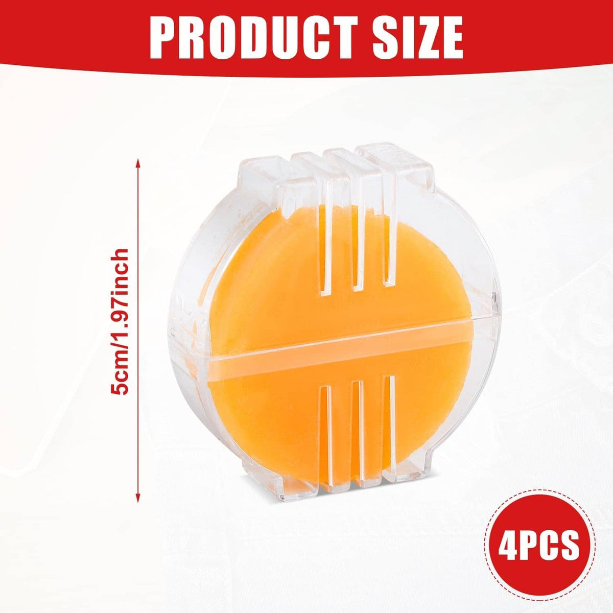 Orange beeswax thread conditioner disc in clear holder, 5 cm / 1.9 in
