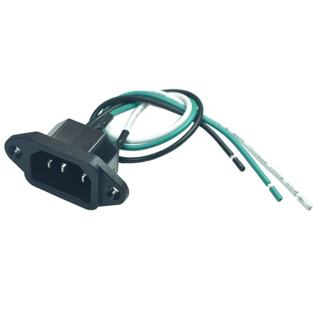 IEC 320 C14 panel mount inlet sockets with green/white/black 3-wire prewired leads