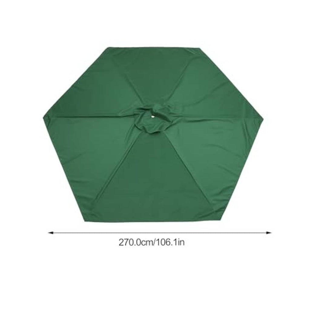 6-rib umbrella replacement canopy in dark green hex shape, center vent; 270 cm width