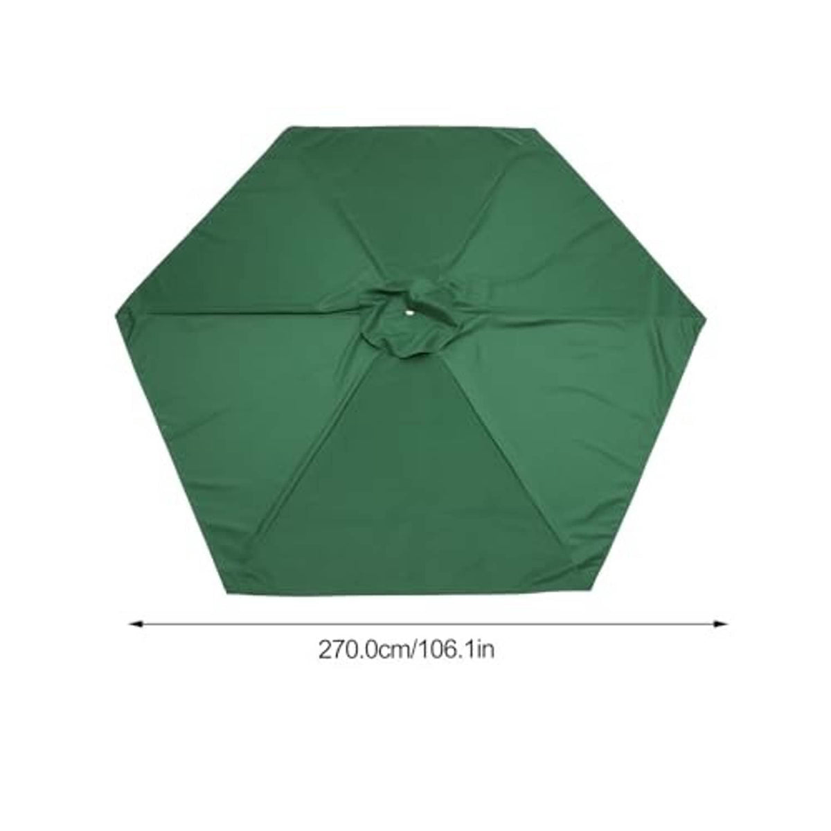 6-rib umbrella replacement canopy in dark green hex shape, center vent; 270 cm width