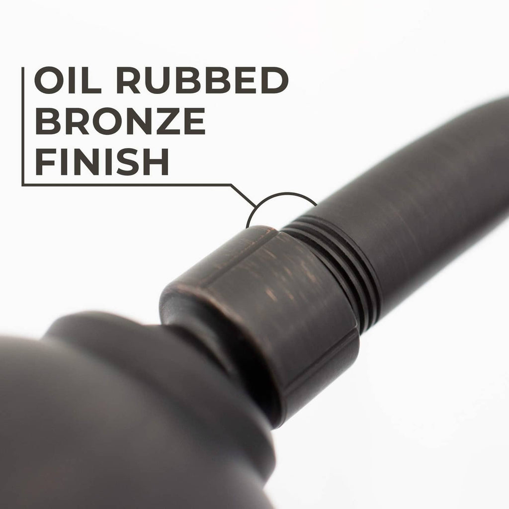 Oil-rubbed bronze style finish on shower arm joint and ribbed section
