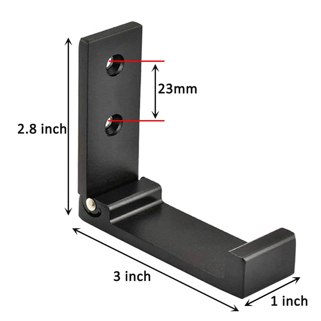 Black folding wall hook with 2.8 in height and 3 in base dimensions