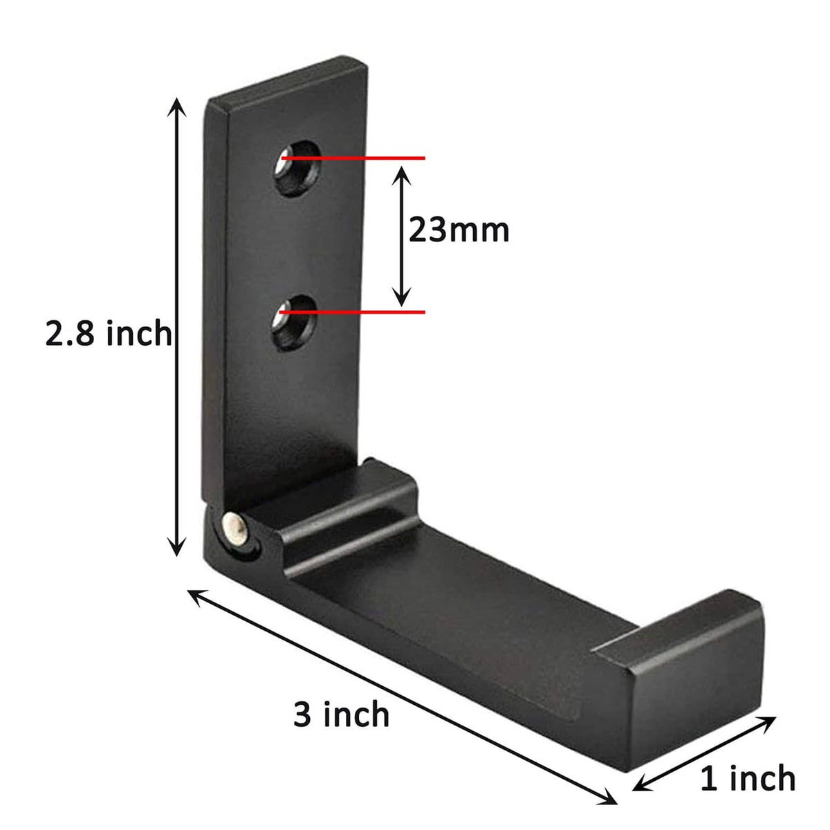 Black folding wall hook with 2.8 in height and 3 in base dimensions