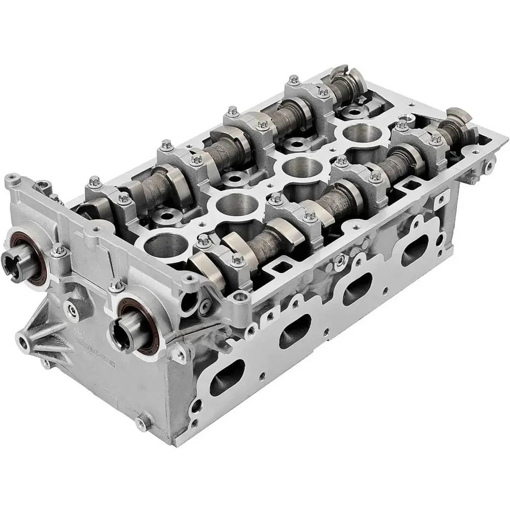 Cylinder head with camshafts and rocker arms, front intake opening shown