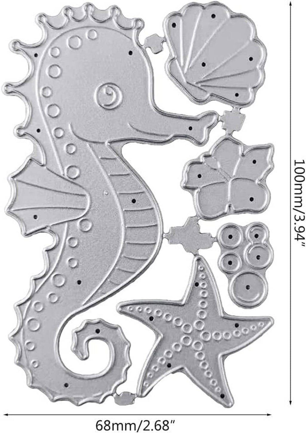 Silver seahorse and sea life metal die-cuts set, approx 68mm width