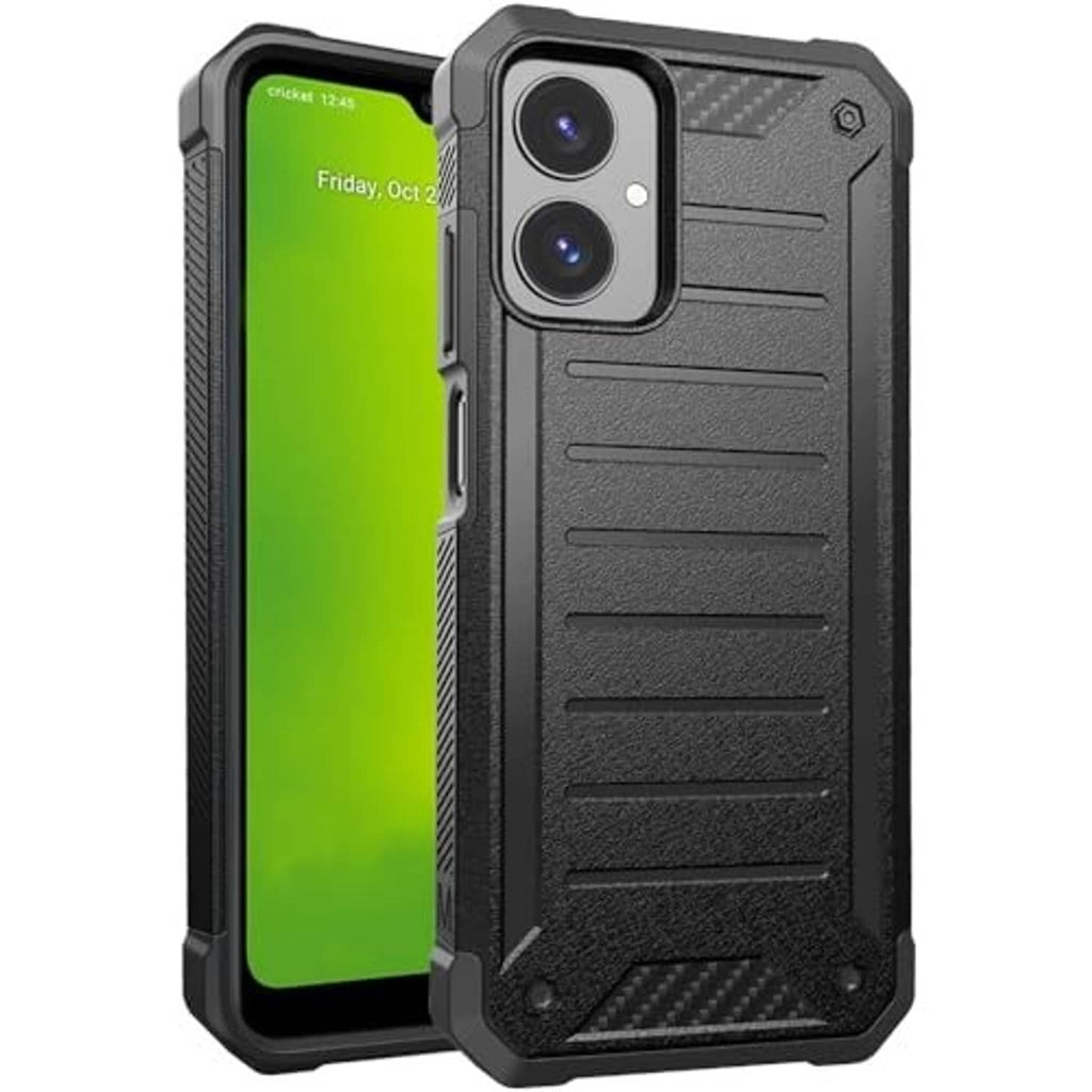 Black rugged phone case with included screen protector and dual camera cutouts