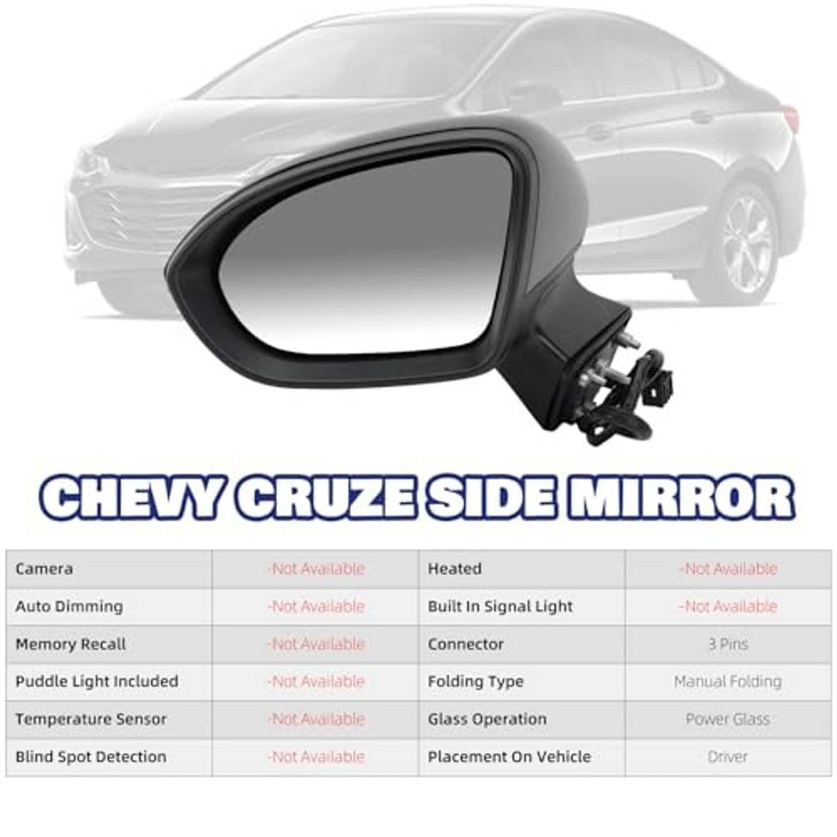Black driver-side side mirror with glossy housing and attached mounting hardware